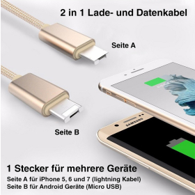 iPhone & Android 2in1 Lade- und Datenkabel, 1 m, gold