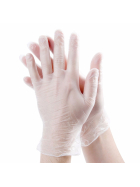 Vinyl Handschuhe gepudert, transparent/weiss, Grösse M, 5 Paar pro Beutel