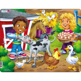 *Larsen Puzzle Bauernkinder mit Kalb, 18 Teile