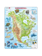 Larsen Puzzle Nordamerika, physische Karte mit Tieren, 66 Teile