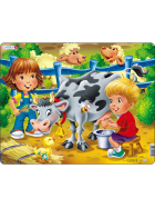 Larsen Puzzle Bauernkinder mit Kuh, 18 Teile