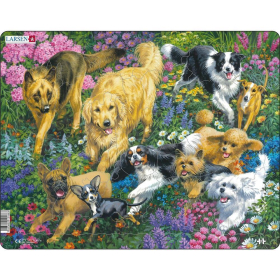 Larsen Puzzle Hunde in einem Feld mit Blumen, 32 Teile