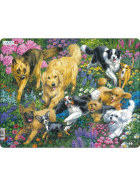 Larsen Puzzle Hunde in einem Feld mit Blumen, 32 Teile
