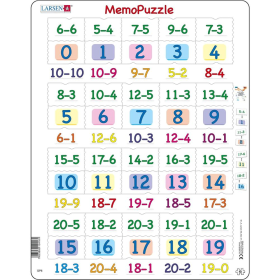 Larsen MemoPuzzle Subtraktion mit Zahlen von 0 - 20, 40 Teile