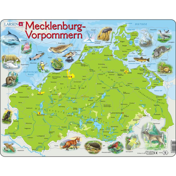 Larsen Puzzle Mecklenburg-Vorpommern körperlich mit Tieren, 60 Teile