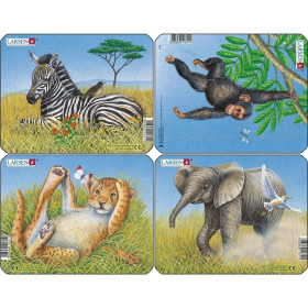 Larsen Puzzle Löwe, Elefant, Affe, Zebra, 9 Teile