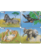 Larsen Puzzle Löwe, Elefant, Affe, Zebra, 9 Teile