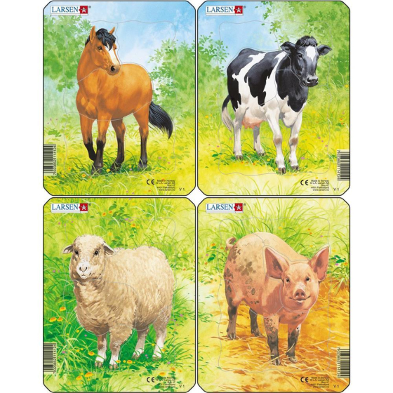 Larsen Puzzle Tierzeichnungen Pferd, Kuh, Schaf, Schwein, 5 Teile