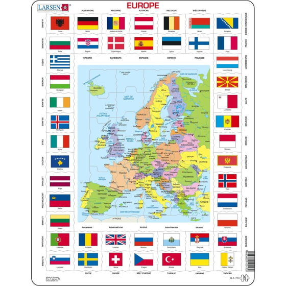 Larsen Puzzle Français Carte/Drapeau - Europe, 70 Teile