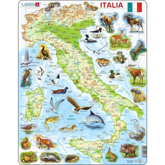 Larsen Puzzle Italiano Italia Fisico con gli animali, 65 Teile