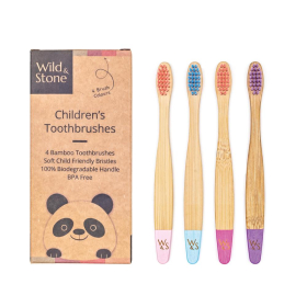 Wild & Stone Kinder Bambus Zahnbürsten, soft, candy, 4er Pack