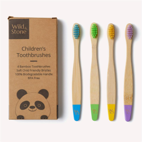 Wild & Stone Kinder Bambus Zahnbürsten, soft, mehrfarbig, 4er Pack