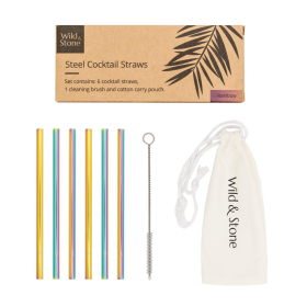 Wild & Stone Cocktail Trinkhalme aus Edelstahl, wiederverwendbar, regenbogenfarben, 6er Pack