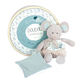 Doudou Bio Maus mit Schmusetuch,olivgrün 22cm