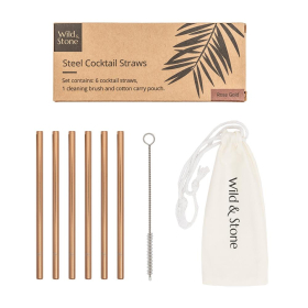 Wild & Stone Cocktail Trinkhalme aus Edelstahl, wiederverwendbar, rose gold, 6er Pack