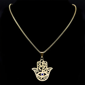 Perlstein Fatima Hamsa Halskette, Edelstahl, Gold, 60 cm