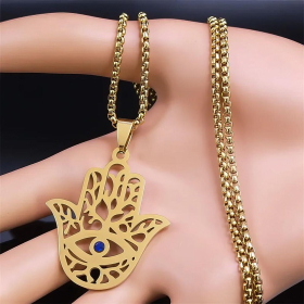 Perlstein Fatima Hamsa Halskette, Edelstahl, Gold, 60 cm