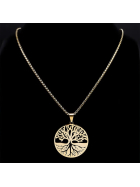 Perlstein Baum des Lebens Halskette, Edelstahl, Gold, 60 cm