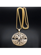 Perlstein Baum des Lebens Halskette, Edelstahl, Gold, 60 cm