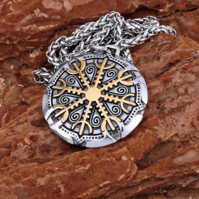 Perlstein Keltischer Kompass, Edelstahl, Silber/Gold, 60 cm