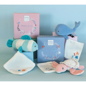Doudou Wal mit Schmusetuch, blau 15cm