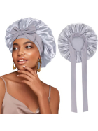 Satin Haarschlafhaube Bonnet zum Binden, grau
