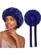 Satin Haarschlafhaube Bonnet zum Binden, navy