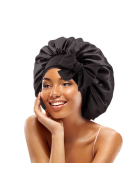 Satin Haarschlafhaube Bonnet zum Binden, schwarz
