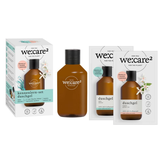 we:care2 Kennenlern-Set, Duschgel-Granulat, Jasmin-Grüner Tee & Aqua-Marine