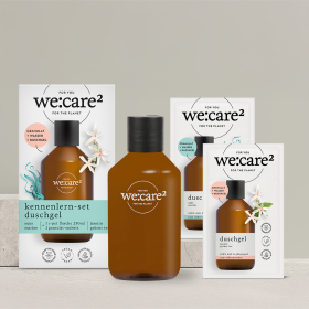 we:care2 Kennenlern-Set, Duschgel-Granulat, Jasmin-Grüner Tee & Aqua-Marine