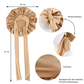 Satin Haarschlafhaube XL Bonnet zum Binden, schwarz