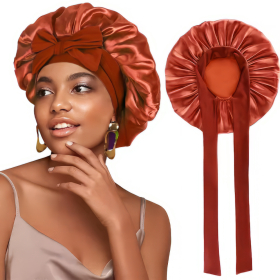 Satin Haarschlafhaube Bonnet zum Binden, kupfer