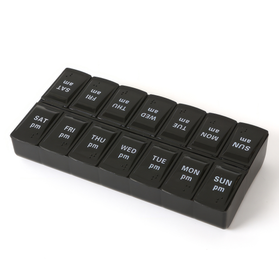 Tablettenbox 2 F&auml;cher pro Tag, schwarz